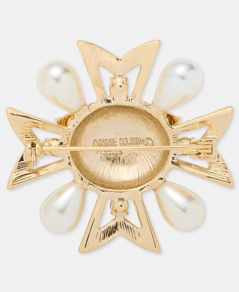 Anne Klein Boxed Gold-Tone Imitation Pearl Eagle Crystal Cross Pin