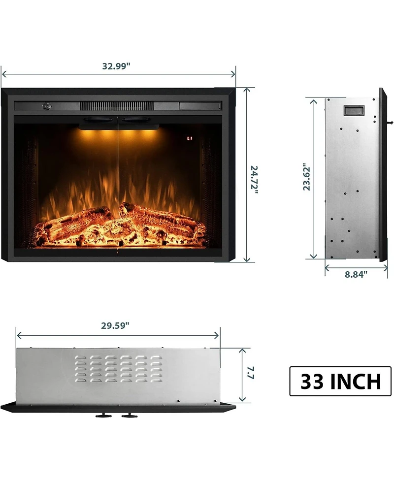 Mondawe 30" Recessed-in Realistic Flame Electric Fireplace with Adjustable Heat, Timer