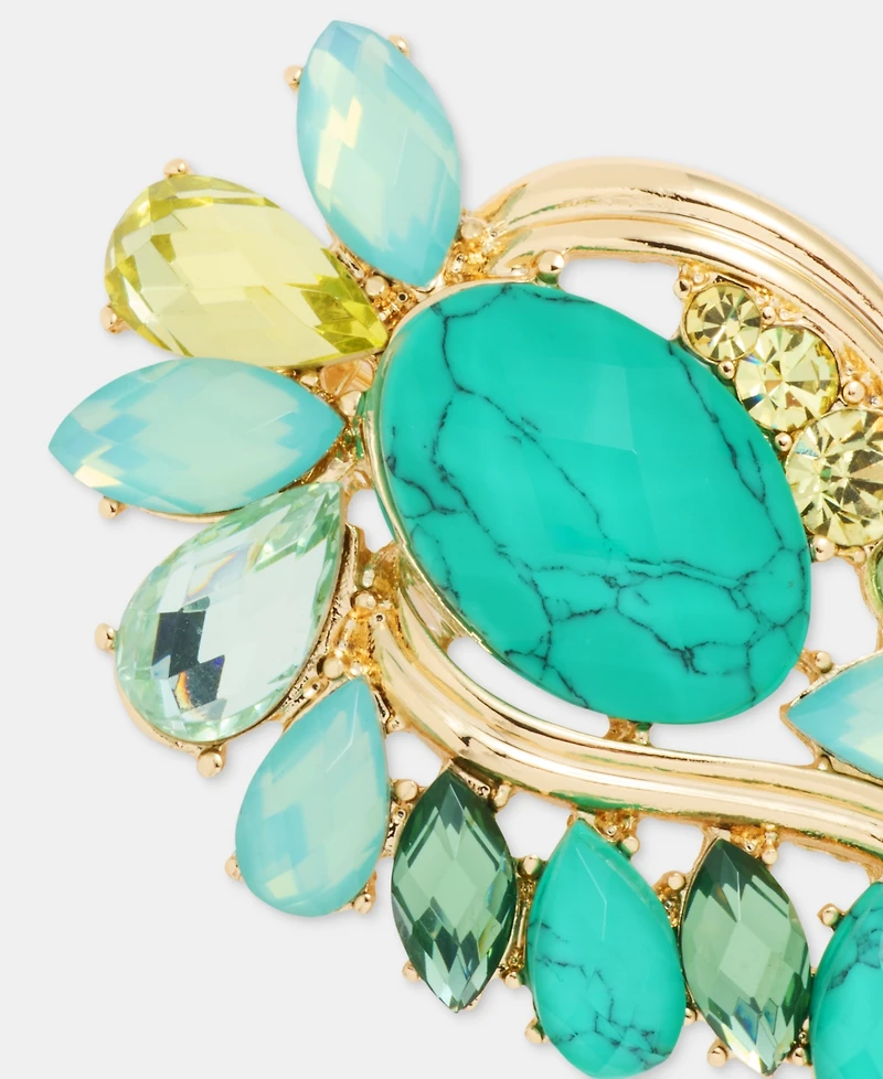 Anne Klein Boxed Gold-Tone Green Stone Cluster Pin