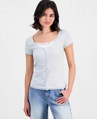 Hippie Rose Juniors' Lace-Trim Layered-Look Tee