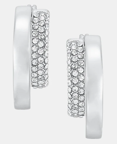 Dkny Metal-Tone Crystal Pave Double Hoop Earrings