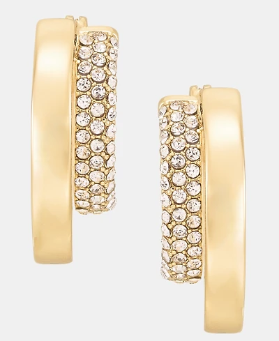 Dkny Metal-Tone Crystal Pave Double Hoop Earrings
