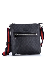 Pre-Owned Gucci Medium Web Strap Front Zip Messenger Bag Gg Coated Canvas