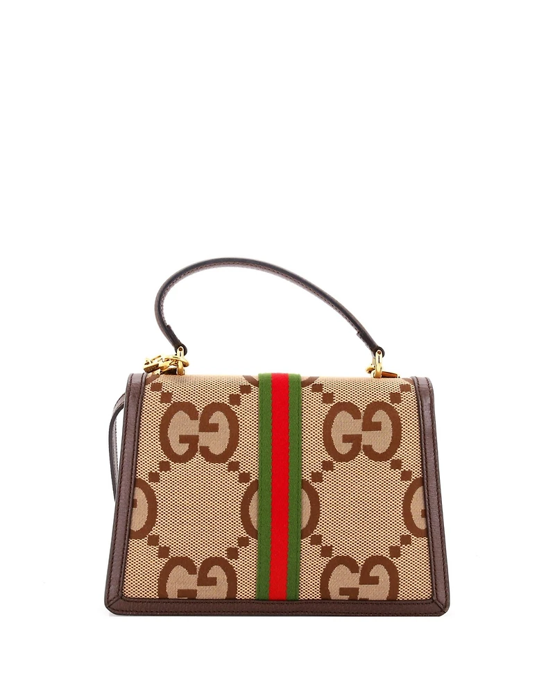 Pre-Owned Gucci Small Ophidia Flap Top Handle Bag Jumbo Gg Canvas