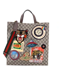 Pre-Owned Gucci North South Courrier Convertible Soft Open Tote Gg Coated Canvas with Applique