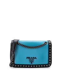 Pre-Owned Prada Small Chain Flap Bag Studded Glace Calf