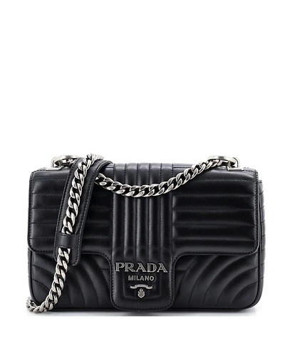 Pre-Owned Prada Medium Chain Flap Shoulder Bag Diagramme Quilted Leather