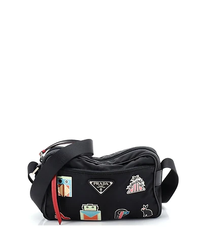 Pre-Owned Prada Small New Vela Shoulder Bag Pin Embellished Tessuto