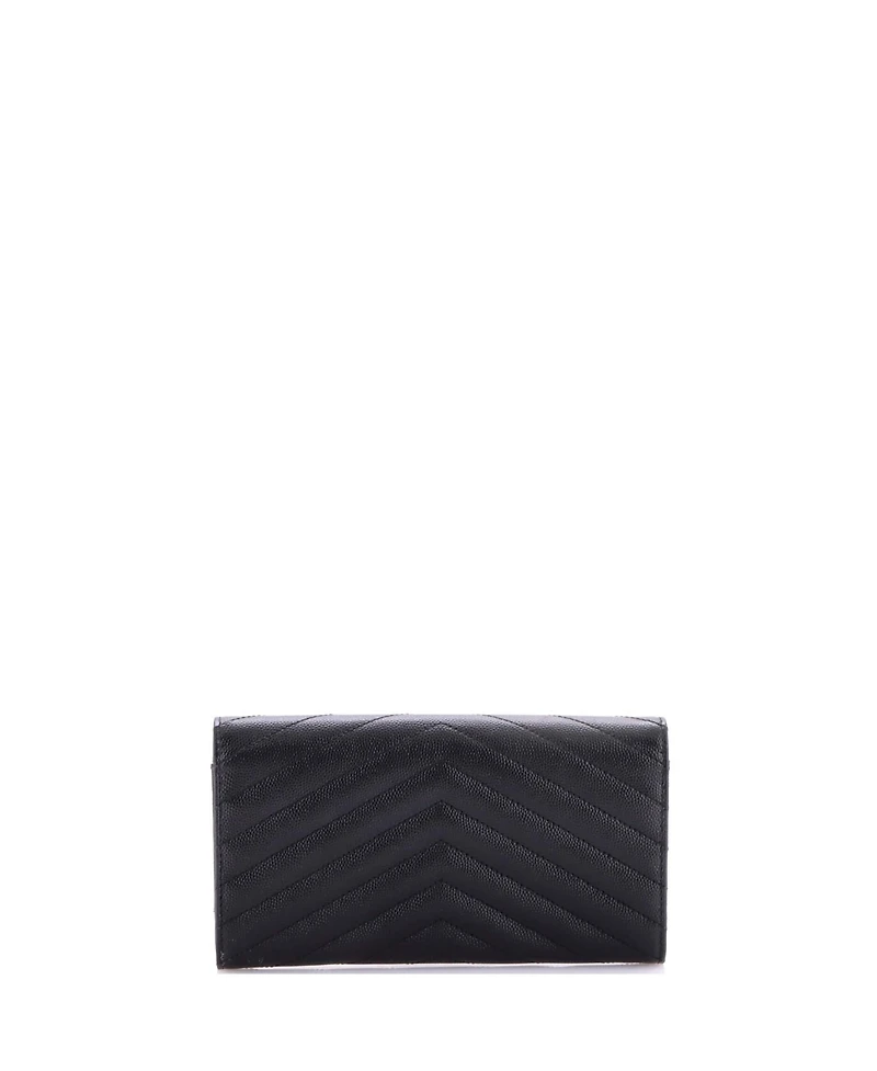 Pre-Owned Saint Laurent Large Classic Monogram Flap Wallet Matelasse Chevron Leather