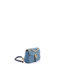 Pre-Owned Gucci Small Pearly Gg Marmont Flap Bag Matelasse Denim
