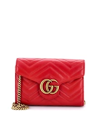 Pre-Owned Gucci Mini Gg Marmont Chain Wallet Matelasse Leather