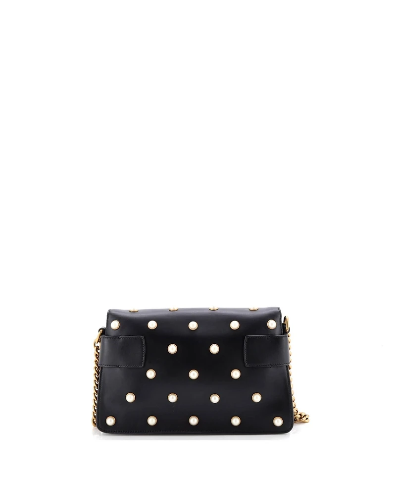 Pre-Owned Gucci Mini Broadway Pearly Bee Shoulder Bag Embellished Leather