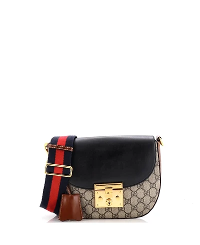 Pre-Owned Gucci Medium Padlock Saddle Shoulder Bag Gg Coated Canvas and Leather