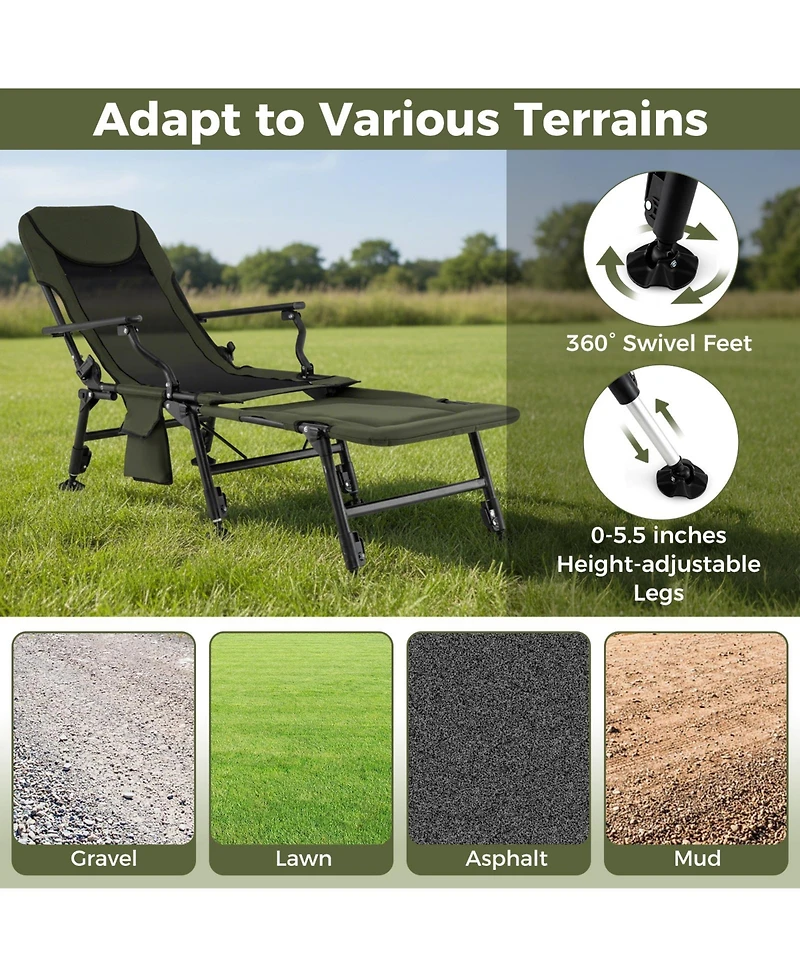 Sugift Oversized Foldable Fishing Chair with Detachable Footrest