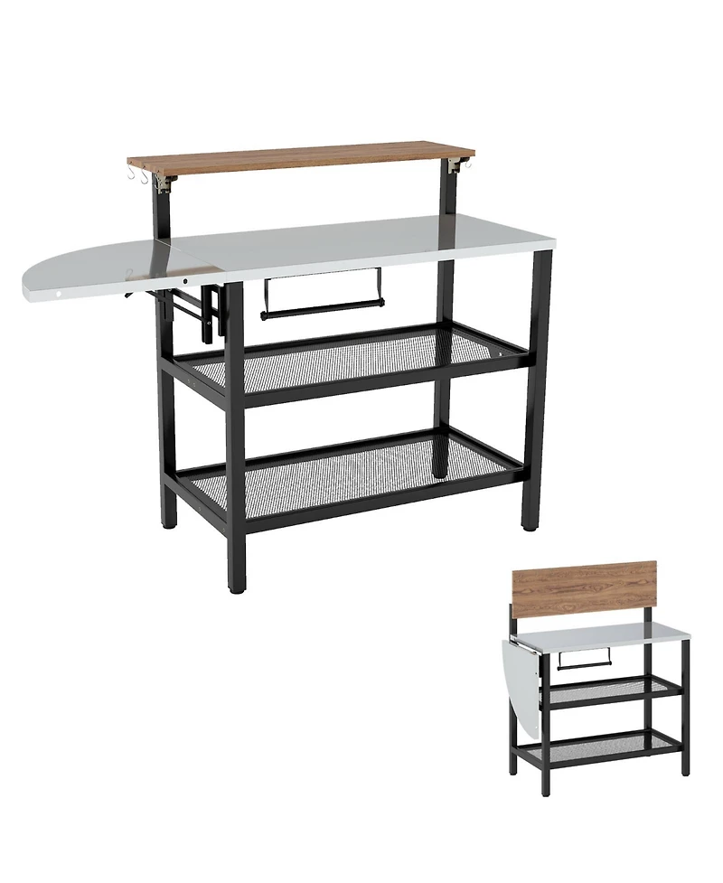 Sugift Outdoor Foldable Grill Table with Flip-Up Top and 2 Storage Shelves for Backyard Garden