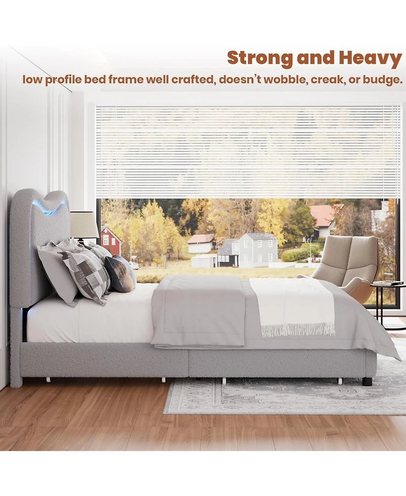 gaomon Led Twin Bed Frame for Kids, 2 Drawers, Upholstered Platform, Storage, No Box Spring