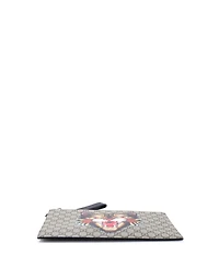 Pre-Owned Gucci Large Zipped Pouch Angry Cat Gg Coated Canvas