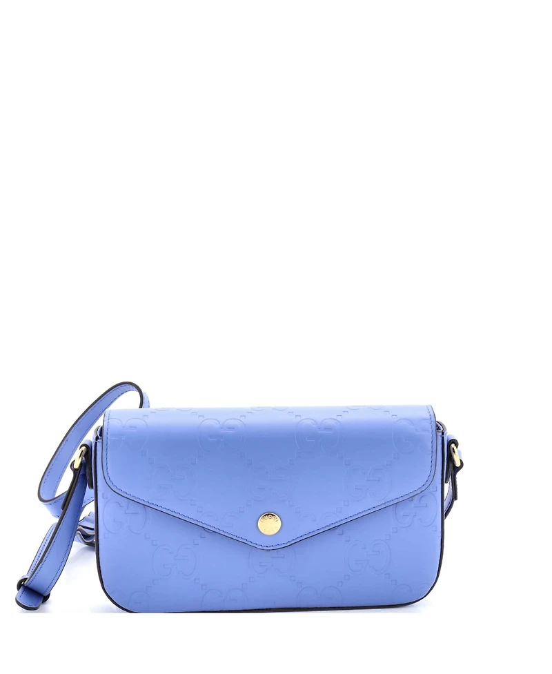 Pre-Owned Gucci Super Mini Envelope Flap Crossbody Bag Jumbo Gg Embossed Leather