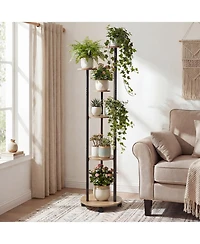 Sugift Six Tier Plant Stand with Rgb Light and Wheels for Indoor Use