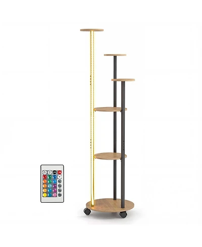 Sugift Six Tier Plant Stand with Rgb Light and Wheels for Indoor Use