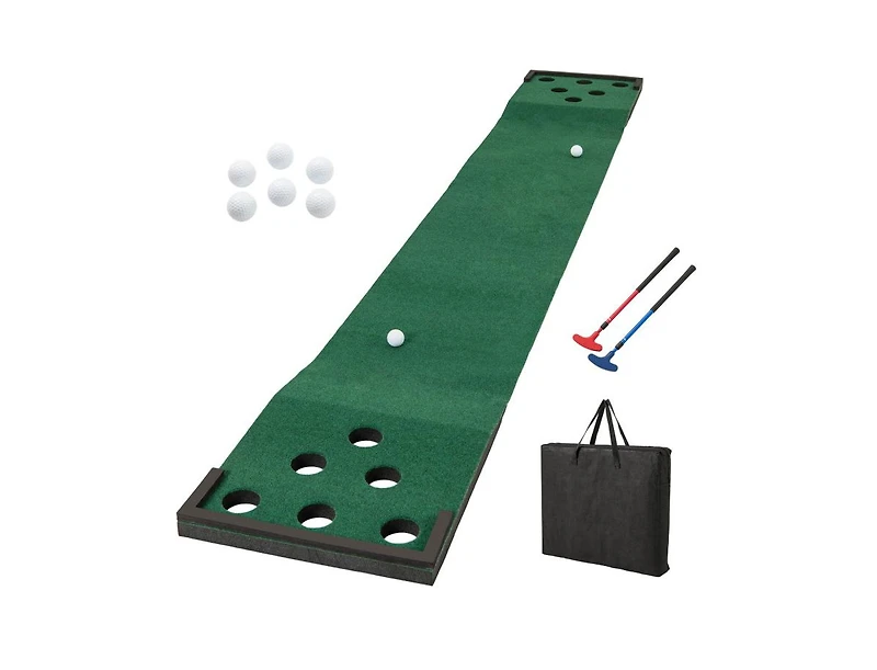 Hongge 11 Ft Indoor/Outdoor Putting Mat with 2 Adjustable Putters and 6 Balls