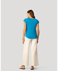 Cable & Gauge Women's Split Neck Sleeve Tab Top