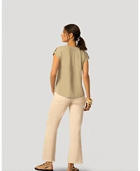 Cable & Gauge Women's Split Neck Sleeve Tab Top