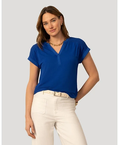 Cable & Gauge Women's Smocked Shoulder Tee