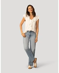 Cable & Gauge Women's Voile Mix Ruffle Trim Top