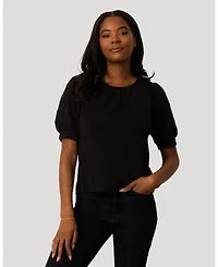 Cable & Gauge Women's Embroidered Cutout Puff Sleeve Top