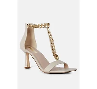 Womens Real Gem T Strap Chain Detail Sandals