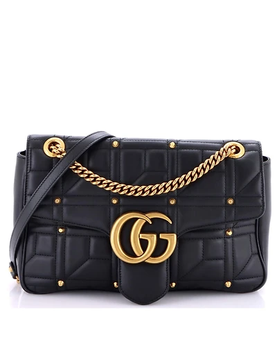 Pre-Owned Gucci Medium Gg Marmont Flap Bag Studded Matelasse Leather