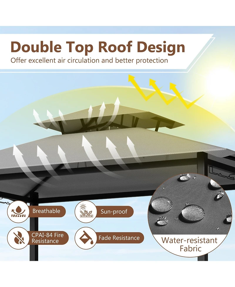 Sugift 6.5 x 4 x 8 ft Grill Gazebo Set with Bar Table and Stools