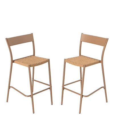 Sugift Patio Bar Stools Set of Two with Rattan Seat and Metal Back