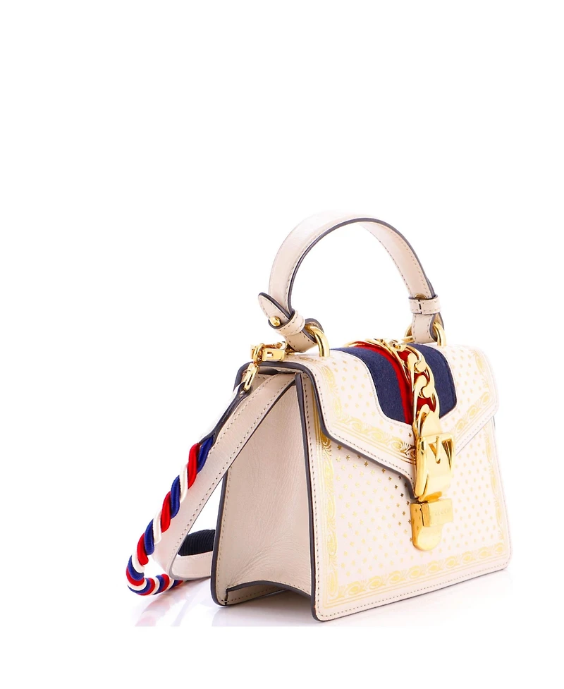 Pre-Owned Gucci Mini Sylvie Top Handle Bag Printed Leather