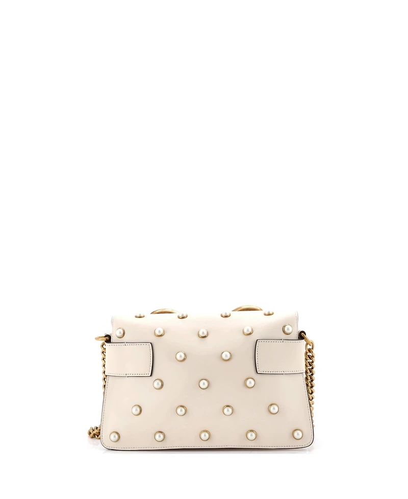 Pre-Owned Gucci Mini Broadway Pearly Bee Shoulder Bag Embellished Leather