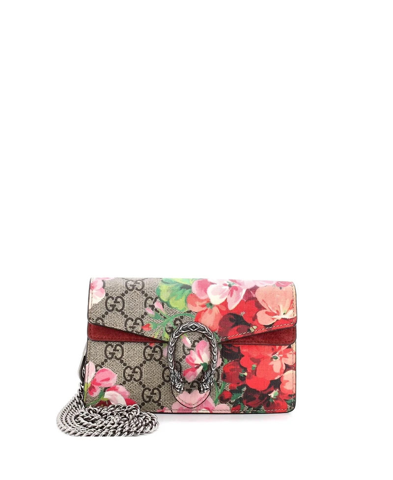 Pre-Owned Gucci Super Mini Dionysus Bag Blooms Print Gg Coated Canvas