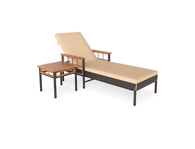 Slickblue Adjustable Patio Rattan Lounge Chair with Built-In Side Table