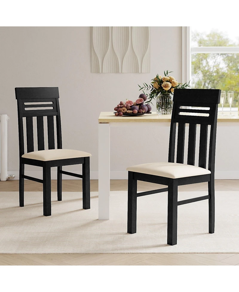 Gymax Dining Chairs Set of 4 Pu Leather Farmhouse Side for Kitchen Living Room