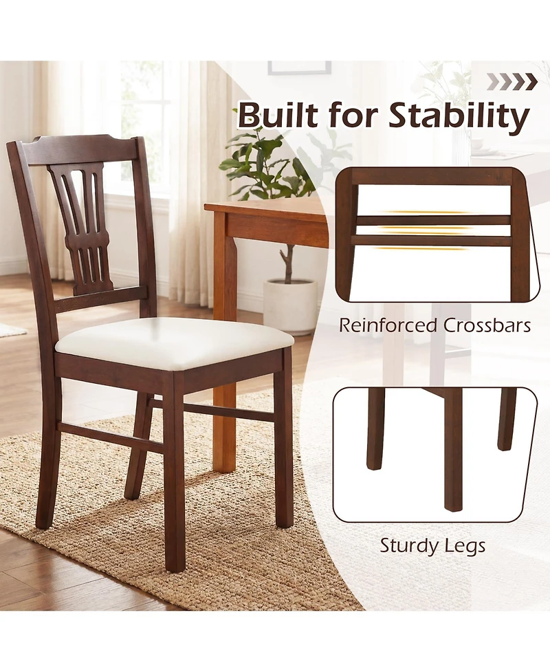 Gymax Wooden Dining Chairs Set of w/Rubber Wood Frame Hollowed Backrest for Kitchen