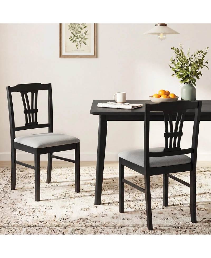 Gymax Wooden Dining Chairs Set of 4 w/Rubber Wood Frame Hollowed Backrest for Kitchen