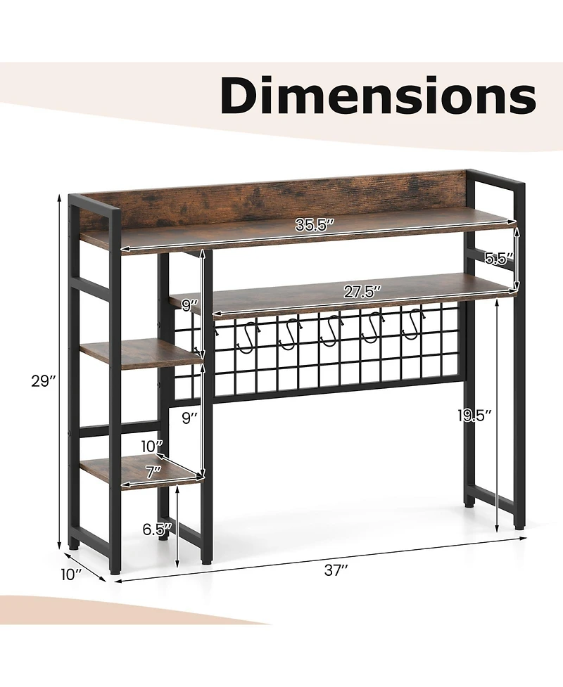 Sugift Desktop Shelf Rack with Metal Grid Panel and Hanging Hooks