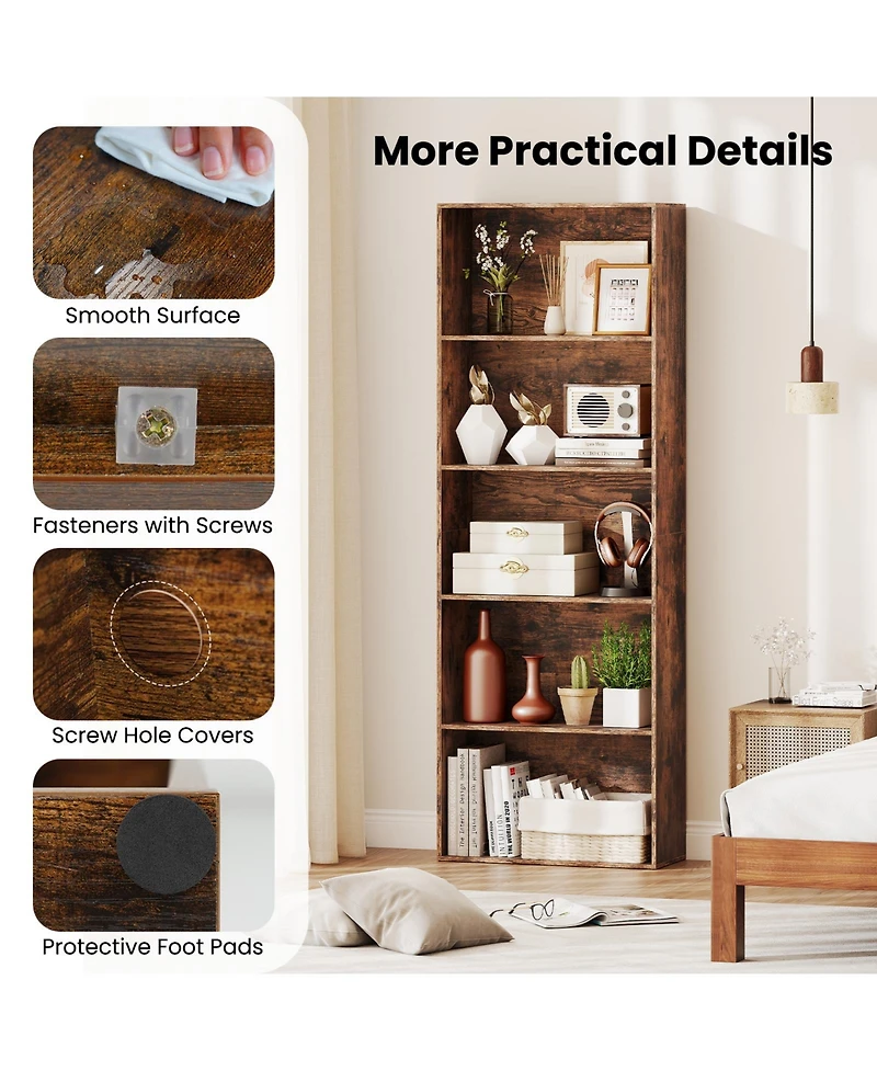 Sugift Five Tier Freestanding Bookshelf Storage Organizer Display Unit