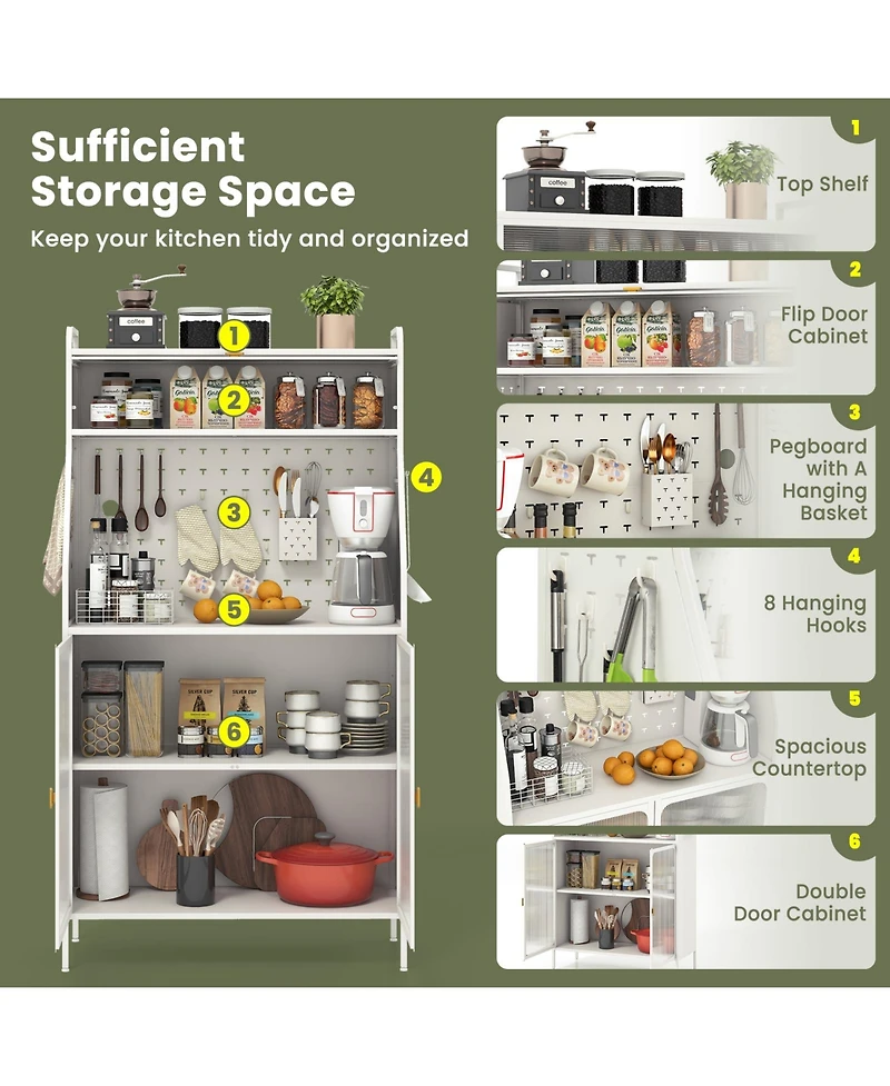 Sugift Five Tier Metal Bakers Rack with Flip Door and Pegboard