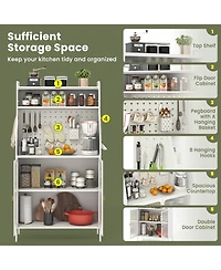 Sugift Five Tier Metal Bakers Rack with Flip Door and Pegboard
