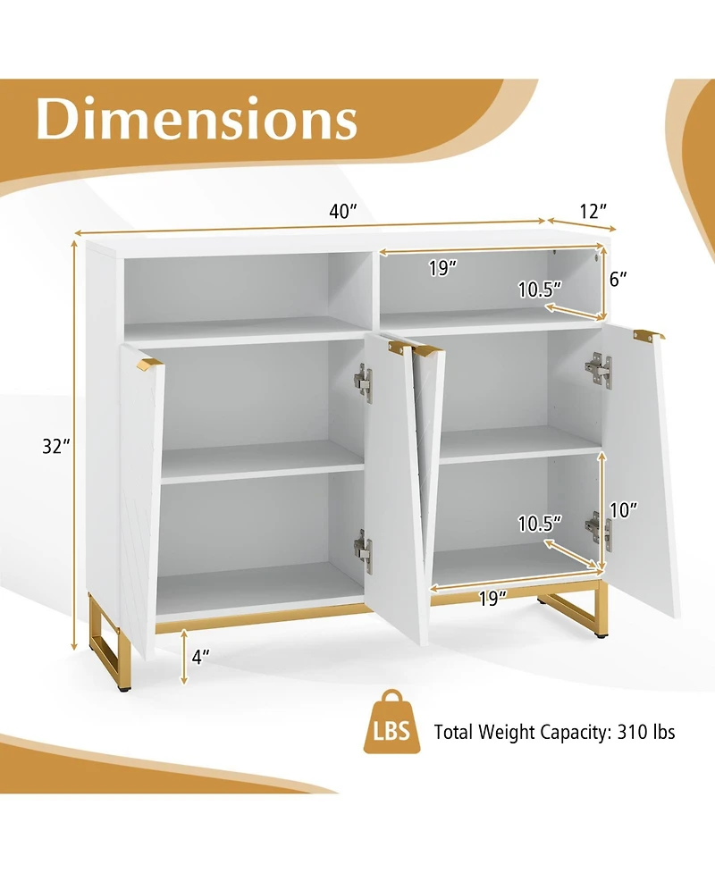Sugift Modern Sideboard Cabinet with Four Doors and Storage Shelves