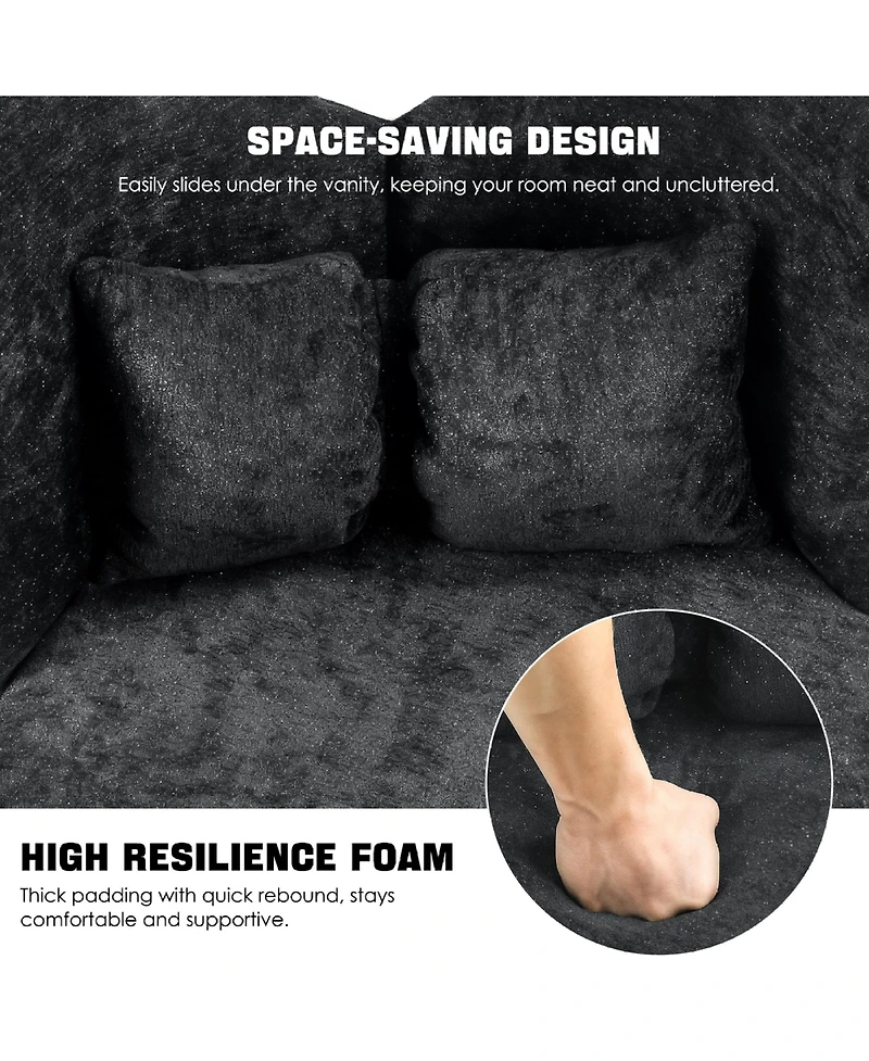 Rainsken Accent Chair with Butterfly Back, 360° Swivel Vanity Chair, Chenille Makeup Chairs with Sturdy Pyramid Base for Living Room, Bedroom