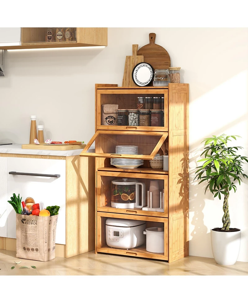 Slickblue 4-Tier Bamboo Bookcase with Doors for Study Room Living