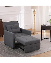 Maison Boucle Single Sleeper Chair with Usb Port and Cup Holder, Linen Pull Out Armchair Bed with Adjustable Backrest for Guest Room or Office