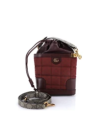 Pre-Owned Gucci Mini Drawstring Bucket Crossbody Bag Quilted Gg Canvas and Leather with Gg Coated Canvas